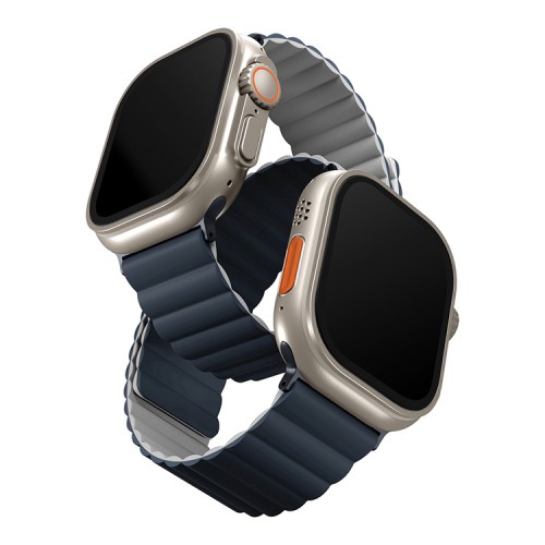 Фото Ремешок силиконовый двусторонний Uniq для Apple Watch (44,45,46,49 мм), синий-серый Фото Ремешок силиконовый двусторонний Uniq для Apple Watch (44,45,46,49 мм), синий-серый